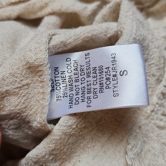 STORIA Tan Linen, Jumper / Romper Open Back Tie Up, Mini Shorts & Ruffle Pattern - Picture 11 of 11